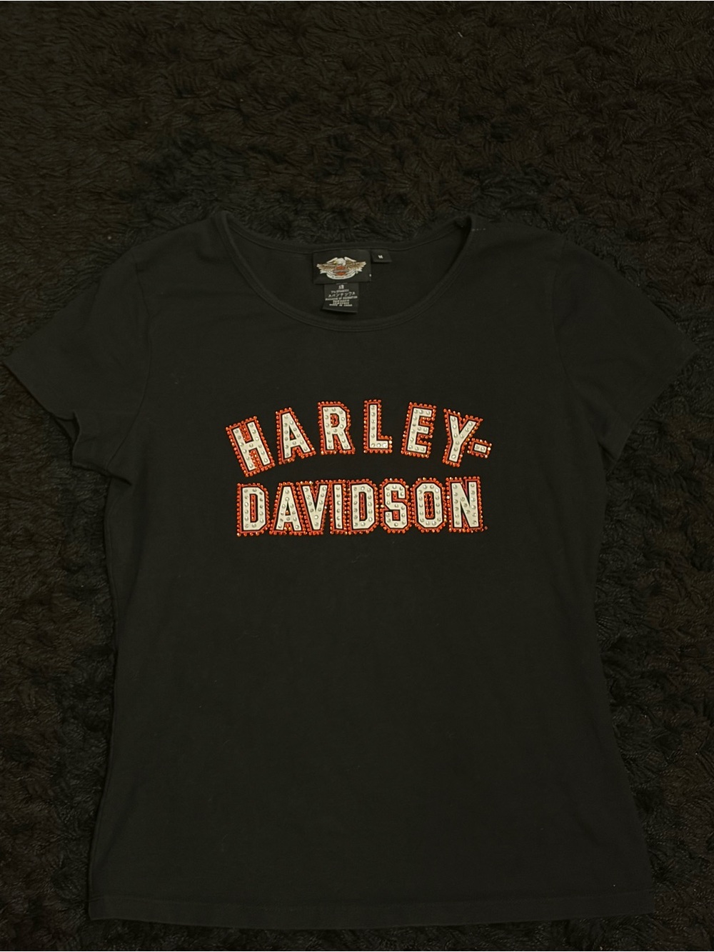 Harley-Davidson Black Tee with Red & White Studded Logo